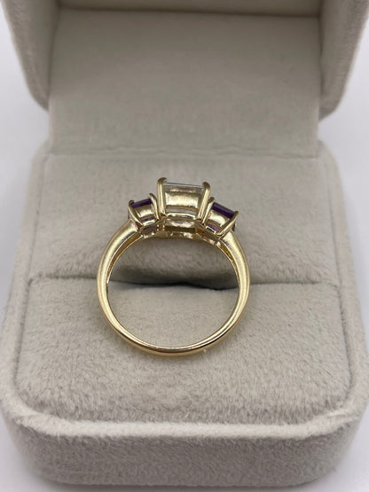 9ct gold aquamarine and amethyst ring