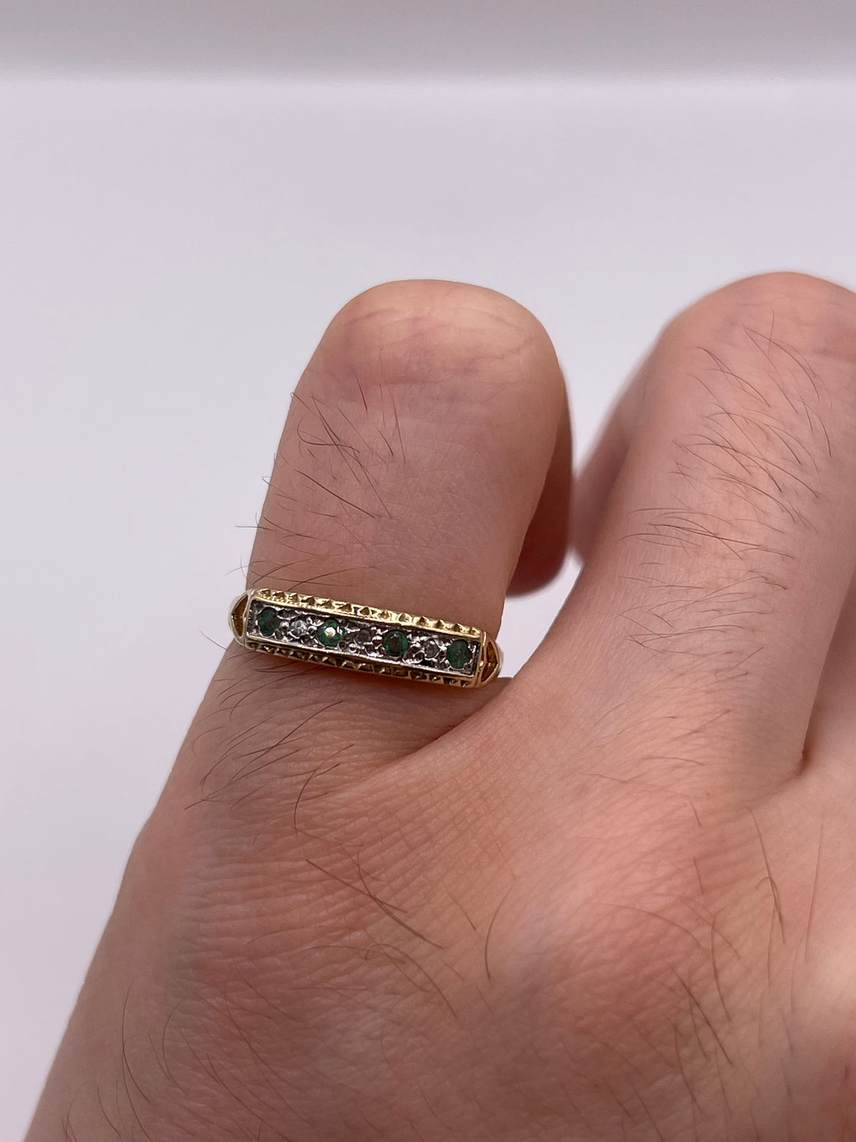 9ct gold emerald and diamond ring