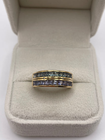 9ct gold alexandrite, tanzanite and diamond ring