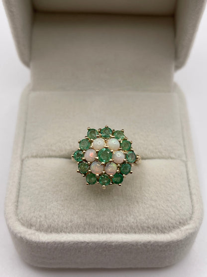 9ct gold opal and emerald ring