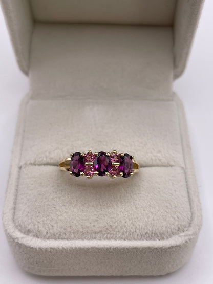 9ct gold garnet and tourmaline ring
