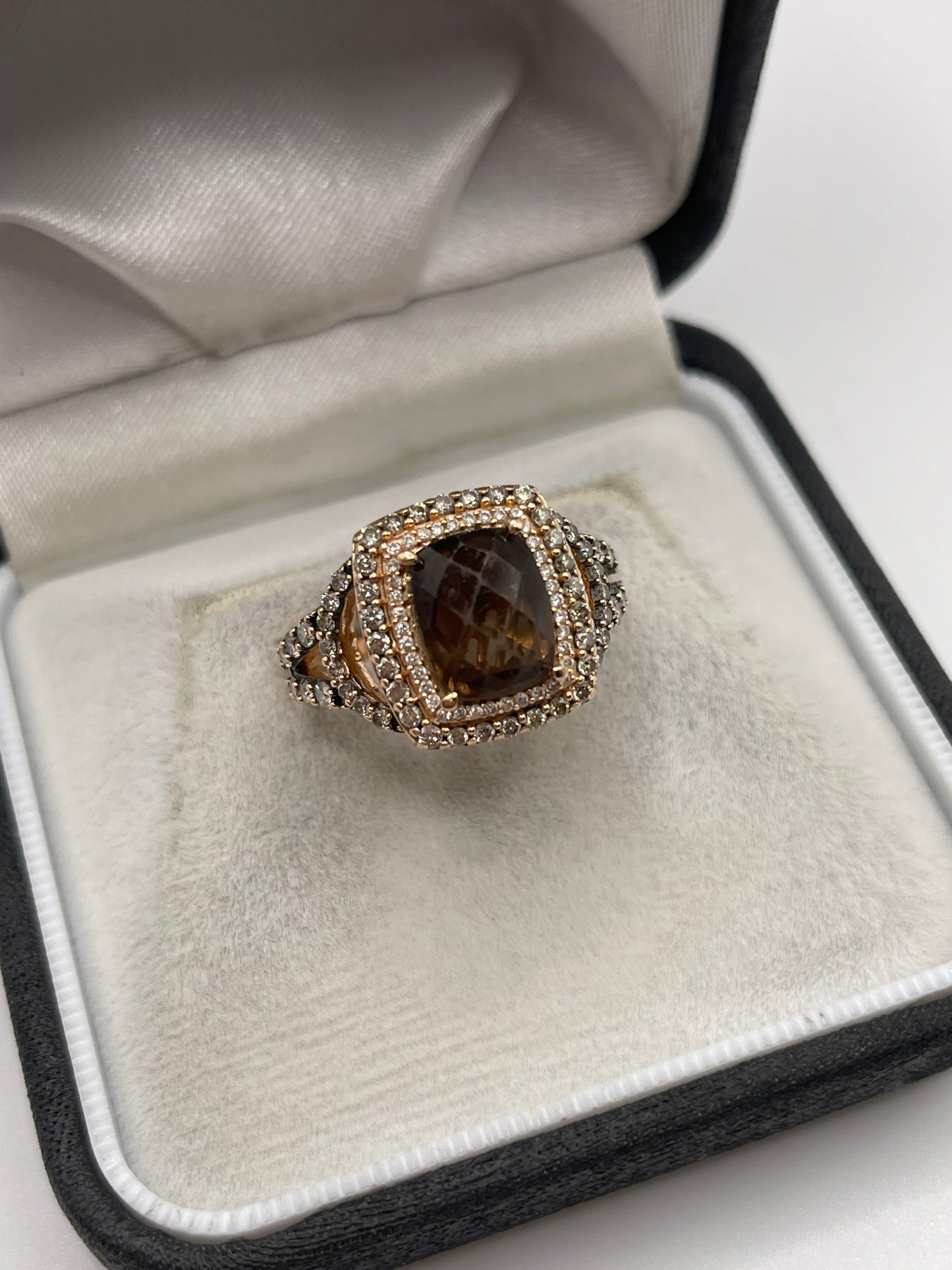 LeVian 14ct rose gold Smokey quartz and diamond ring