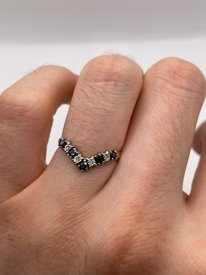 9ct gold sapphire and diamond wishbone ring