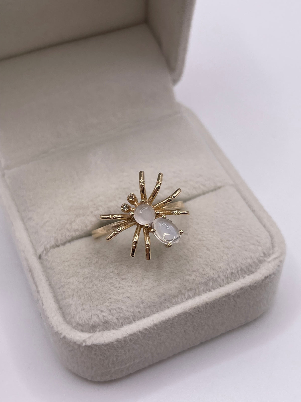 9ct gold moonstone and diamond spider ring