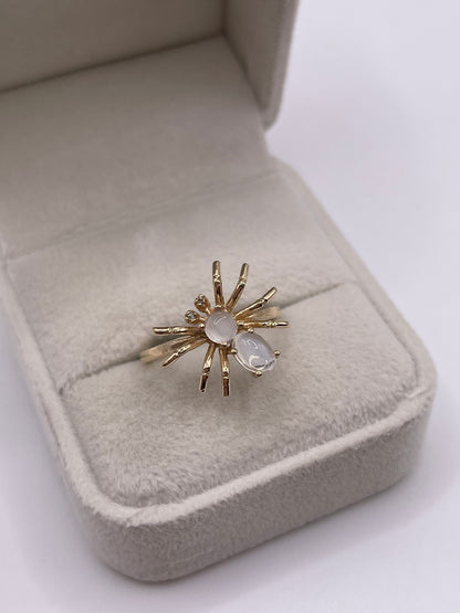 9ct gold moonstone and diamond spider ring