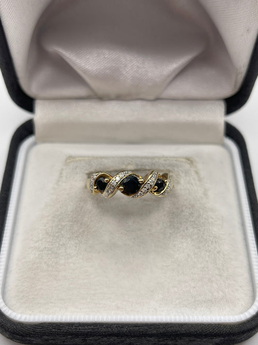 9ct gold sapphire and diamond ring