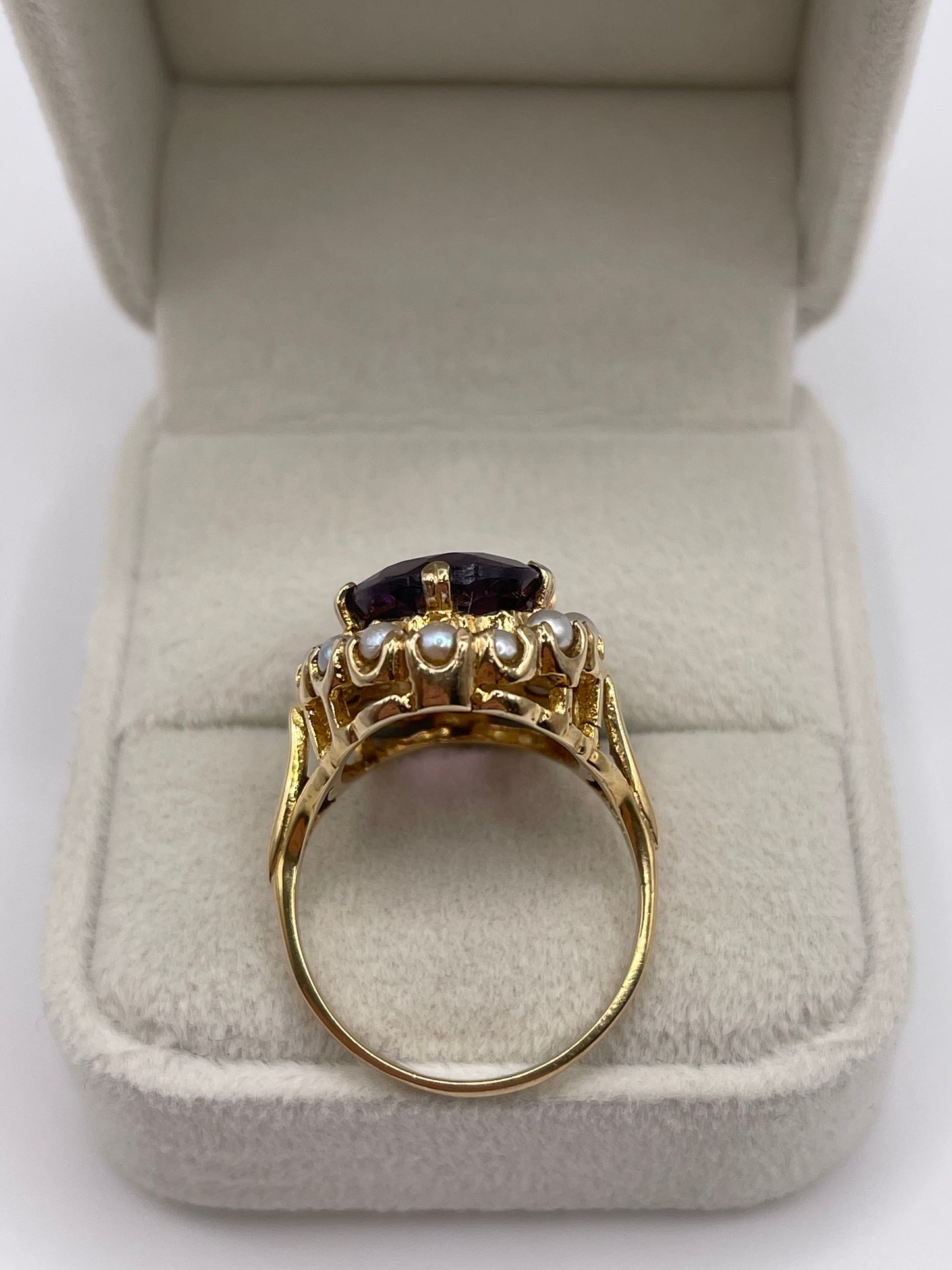 9ct gold amethyst and pearl ring