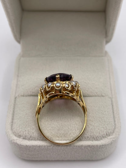 9ct gold amethyst and pearl ring