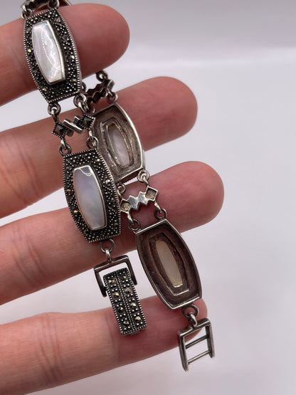 Silver mother of pearl and marcasite bracelet