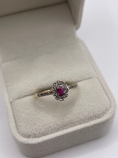 9ct gold ruby and diamond ring