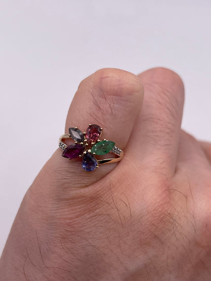 9ct gold multi gemstone and diamond cluster ring