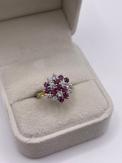 9ct gold ruby and cz cluster ring