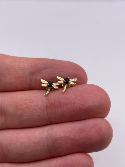 9ct gold sapphire dragonfly earrings