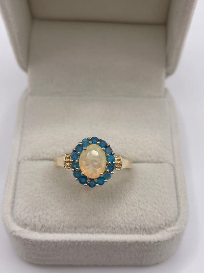 9ct gold opal and apatite ring
