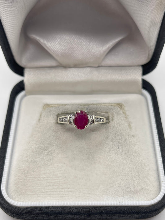 9ct white gold ruby and diamond ring