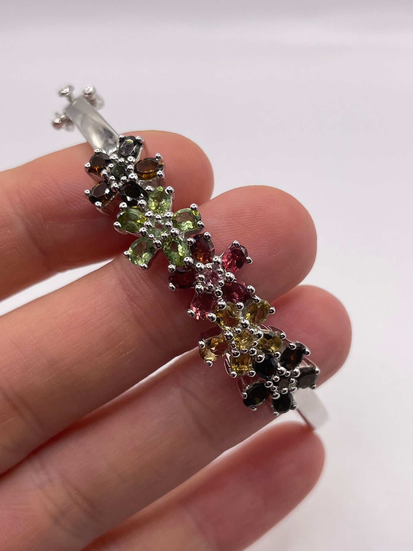 Silver multi gemstone bangle