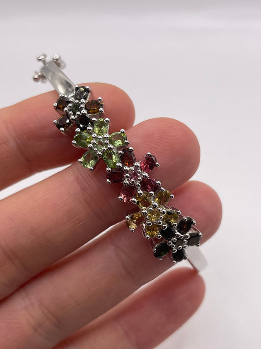 Silver multi gemstone bangle