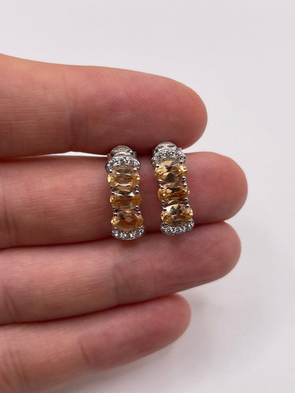 9ct white gold peach morganite and zircon earrings