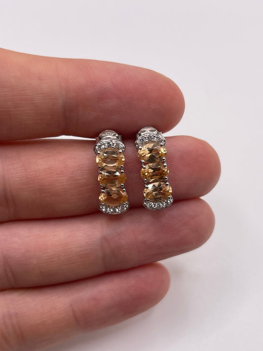 9ct white gold peach morganite and zircon earrings