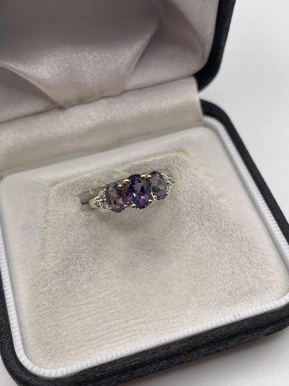 9ct gold blueberry quartz and diamond ring