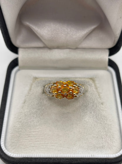 9ct gold orange sapphire and diamond ring