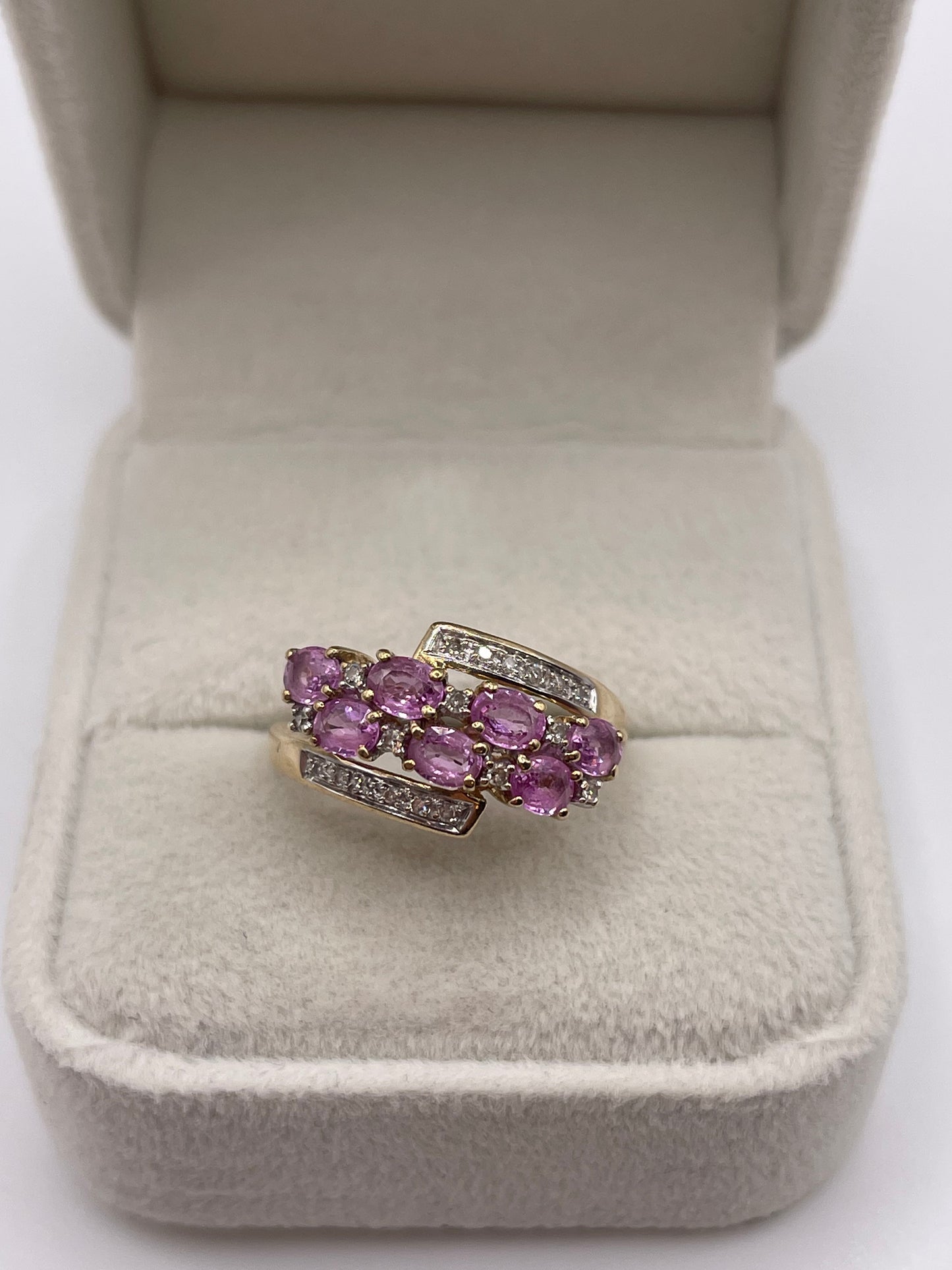 9ct gold pink sapphire and diamond ring