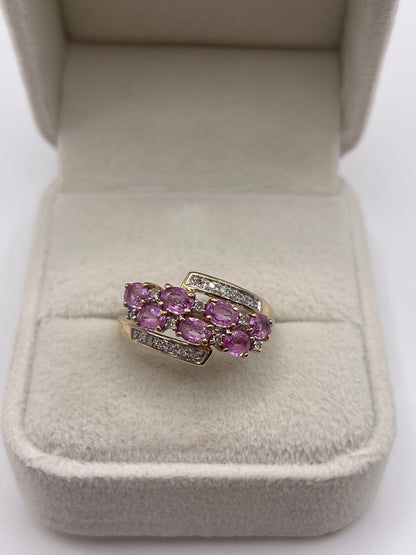9ct gold pink sapphire and diamond ring