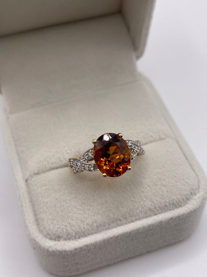 9ct gold citrine and zircon ring