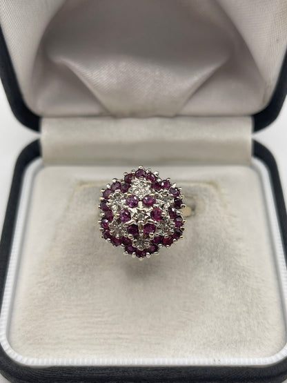 9ct gold ruby and diamond cluster ring