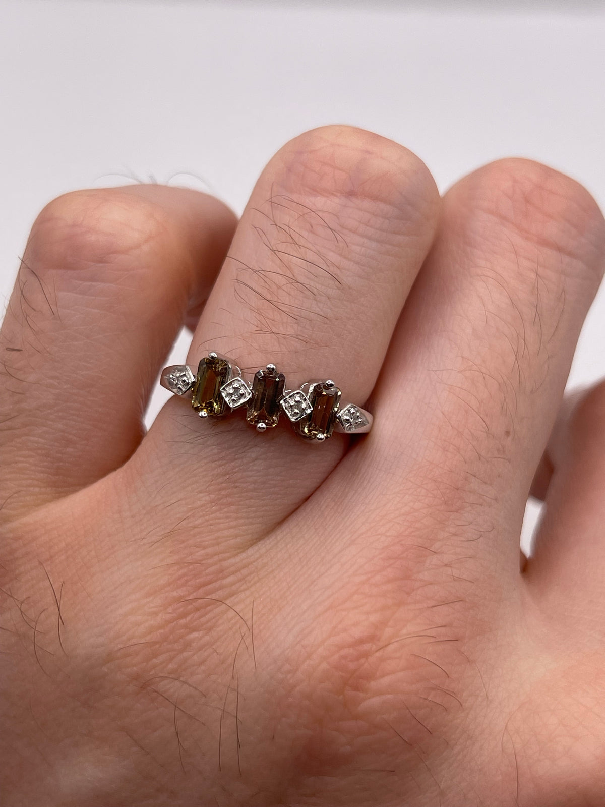 9ct white gold andalusite and diamond ring