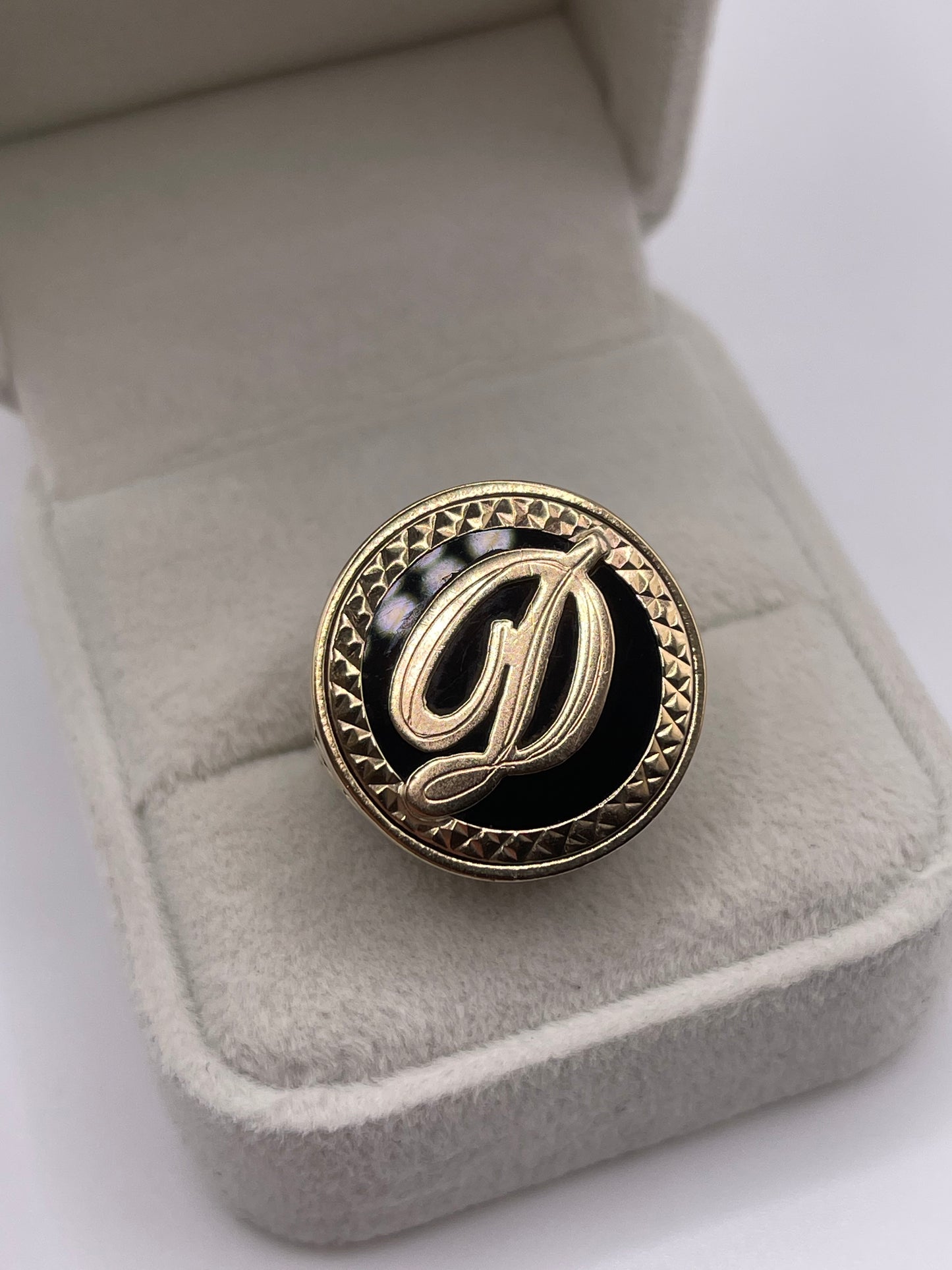 9ct gold onyx initial ring