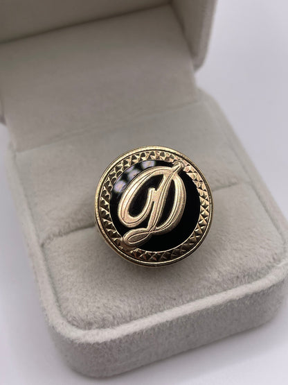 9ct gold onyx initial ring