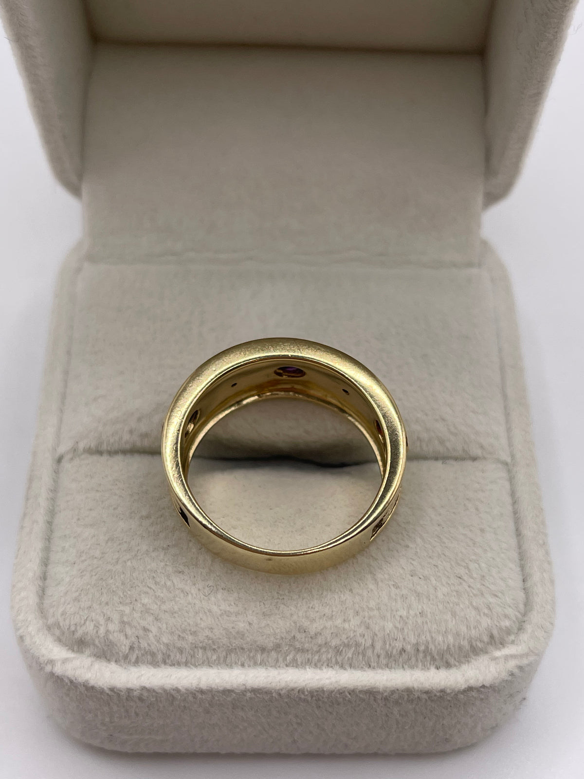 9ct gold garnet, amethyst, sapphire and diamond ring
