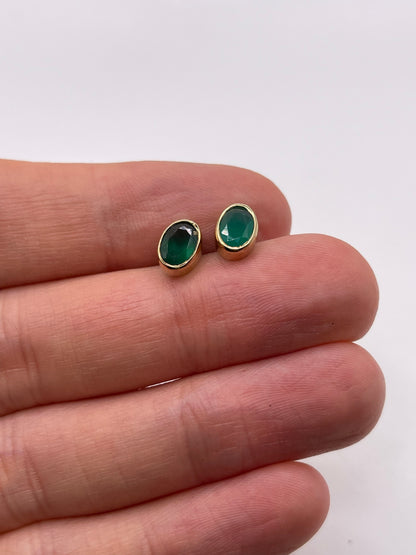 9ct gold green agate earrings