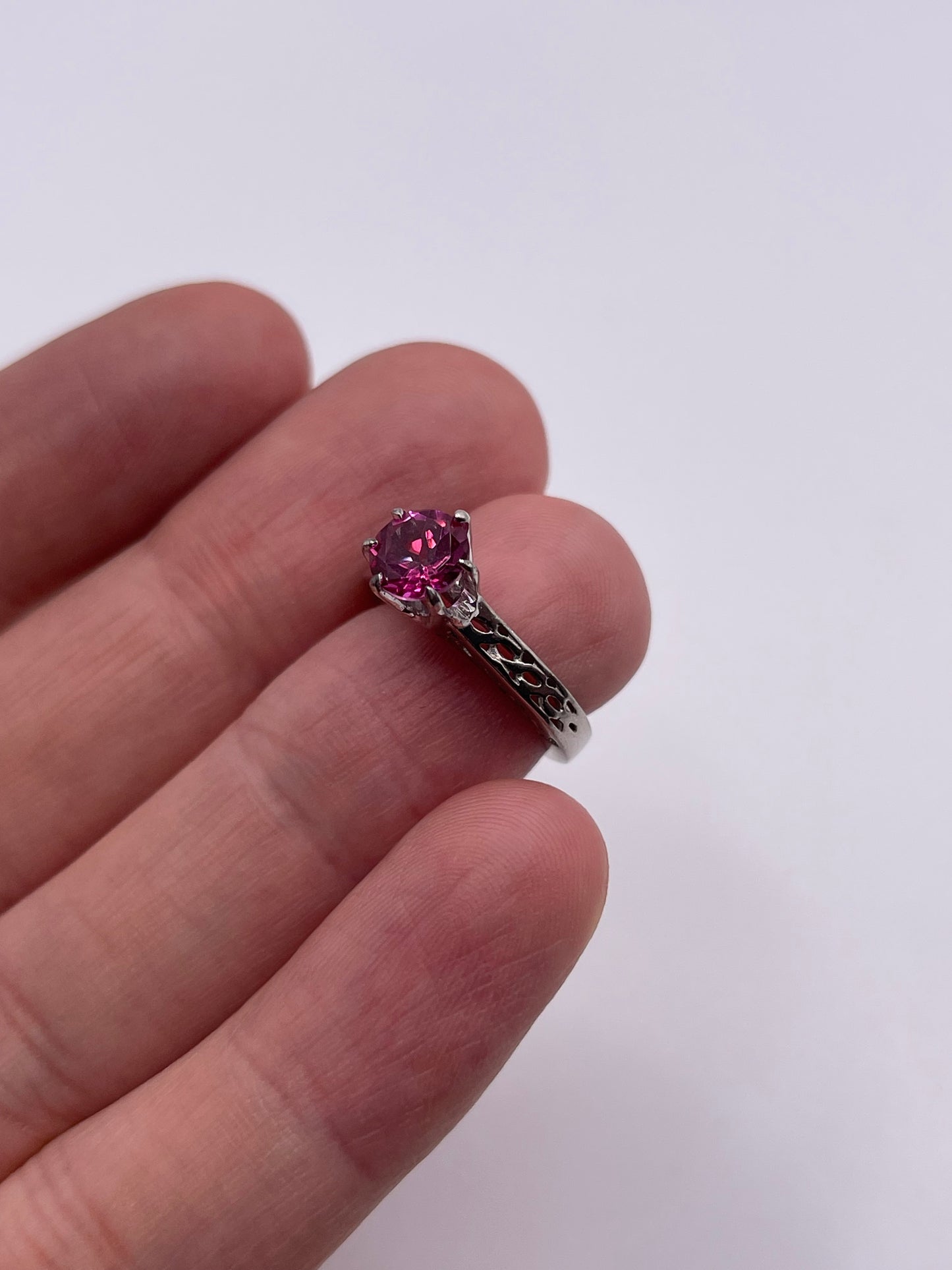 Silver pink topaz ring