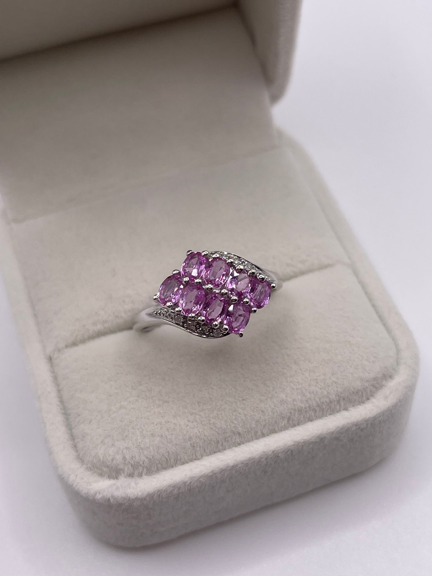 9ct white gold pink sapphire and diamond ring