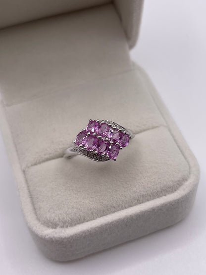 9ct white gold pink sapphire and diamond ring