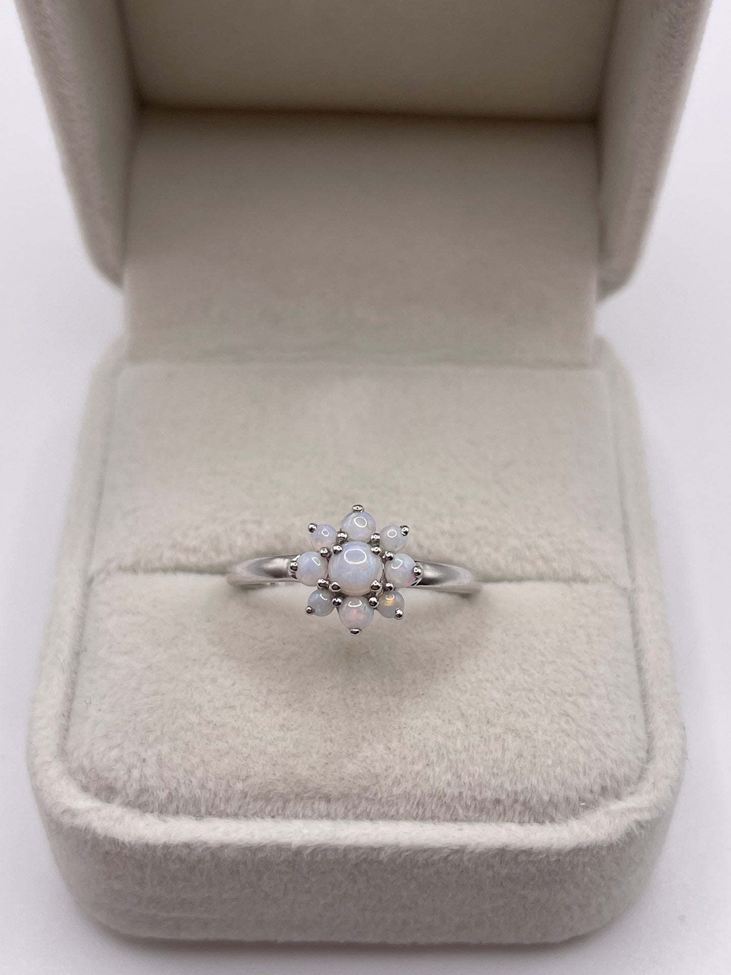 9ct white gold opal cluster ring