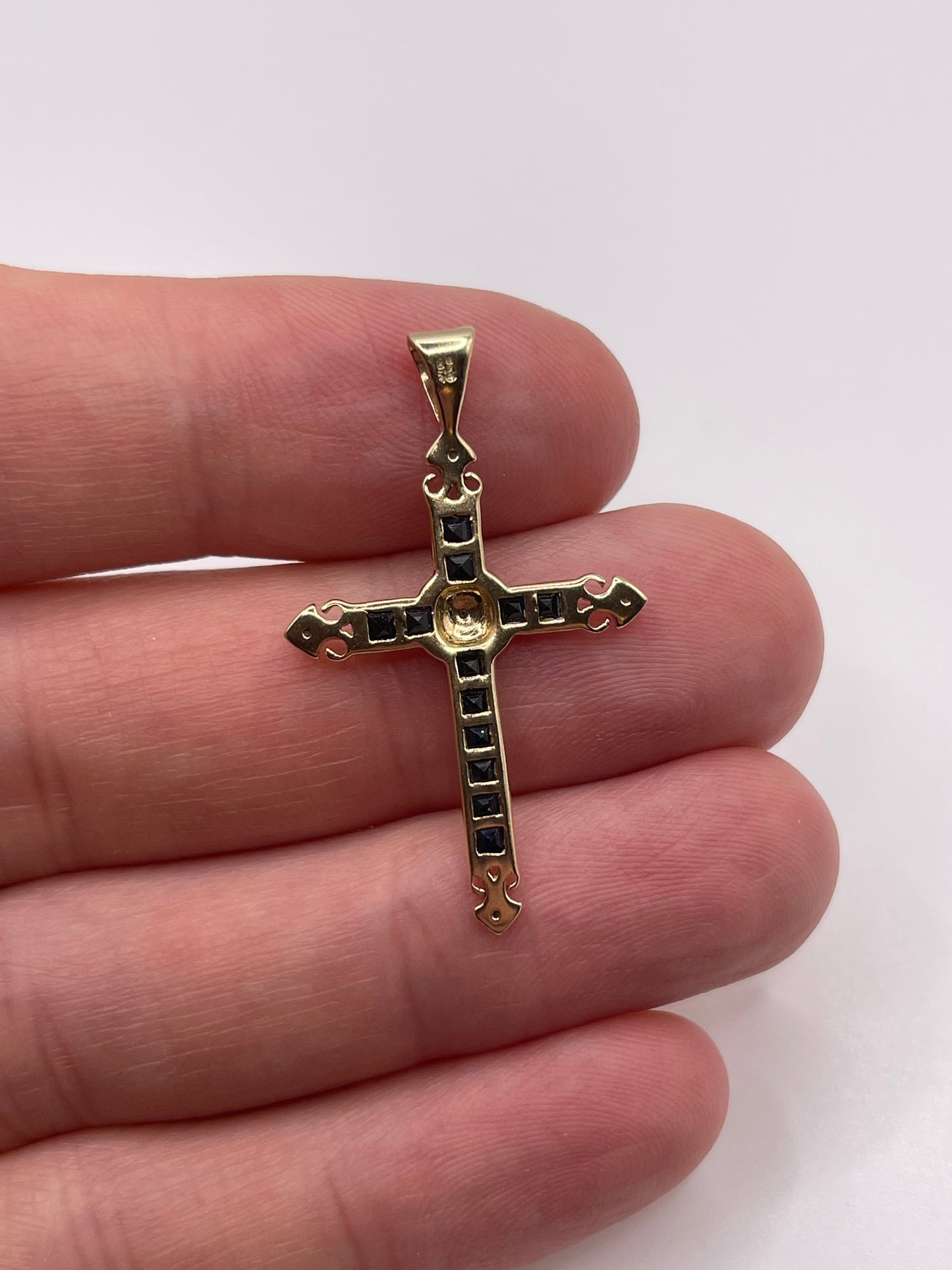 9ct gold sapphire and diamond cross pendant