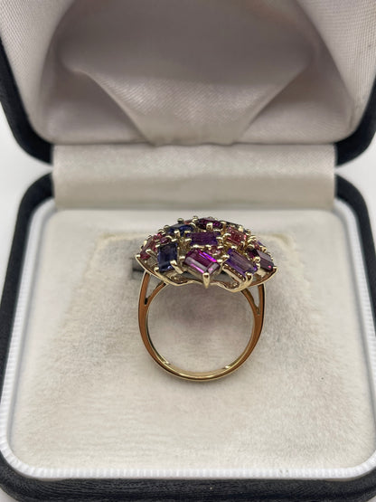 9ct gold multi gemstone cluster ring