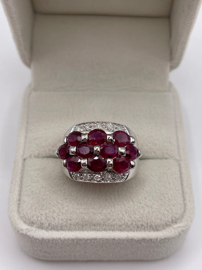 9ct white gold ruby and diamond cluster ring