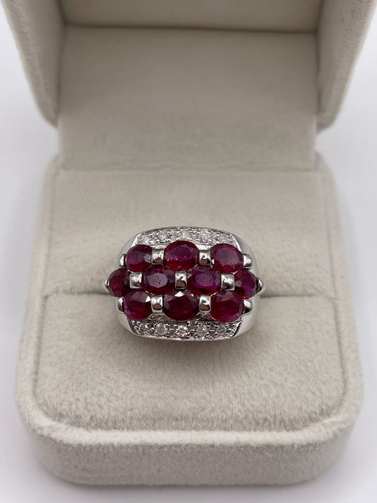 9ct white gold ruby and diamond cluster ring