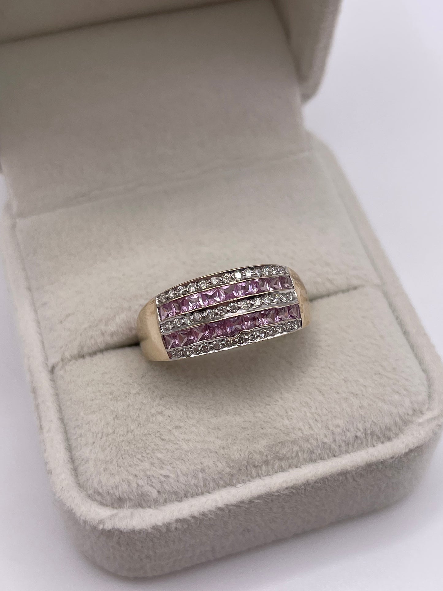 9ct gold pink sapphire and diamond ring