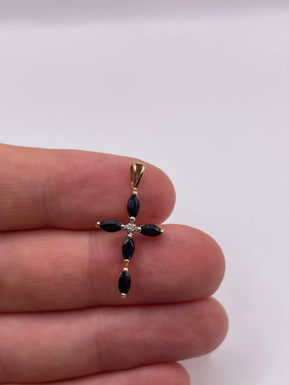 9ct gold sapphire and diamond cross pendant