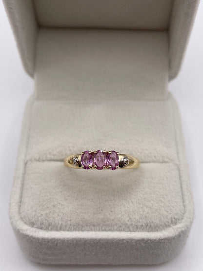 9ct gold pink sapphire and diamond ring