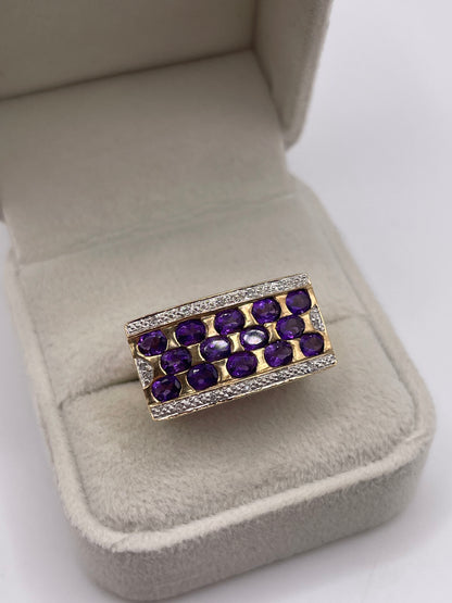 14ct gold amethyst and diamond ring