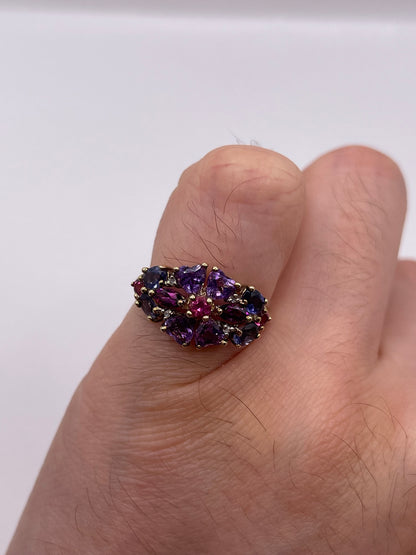 9ct gold multi gemstone and diamond ring