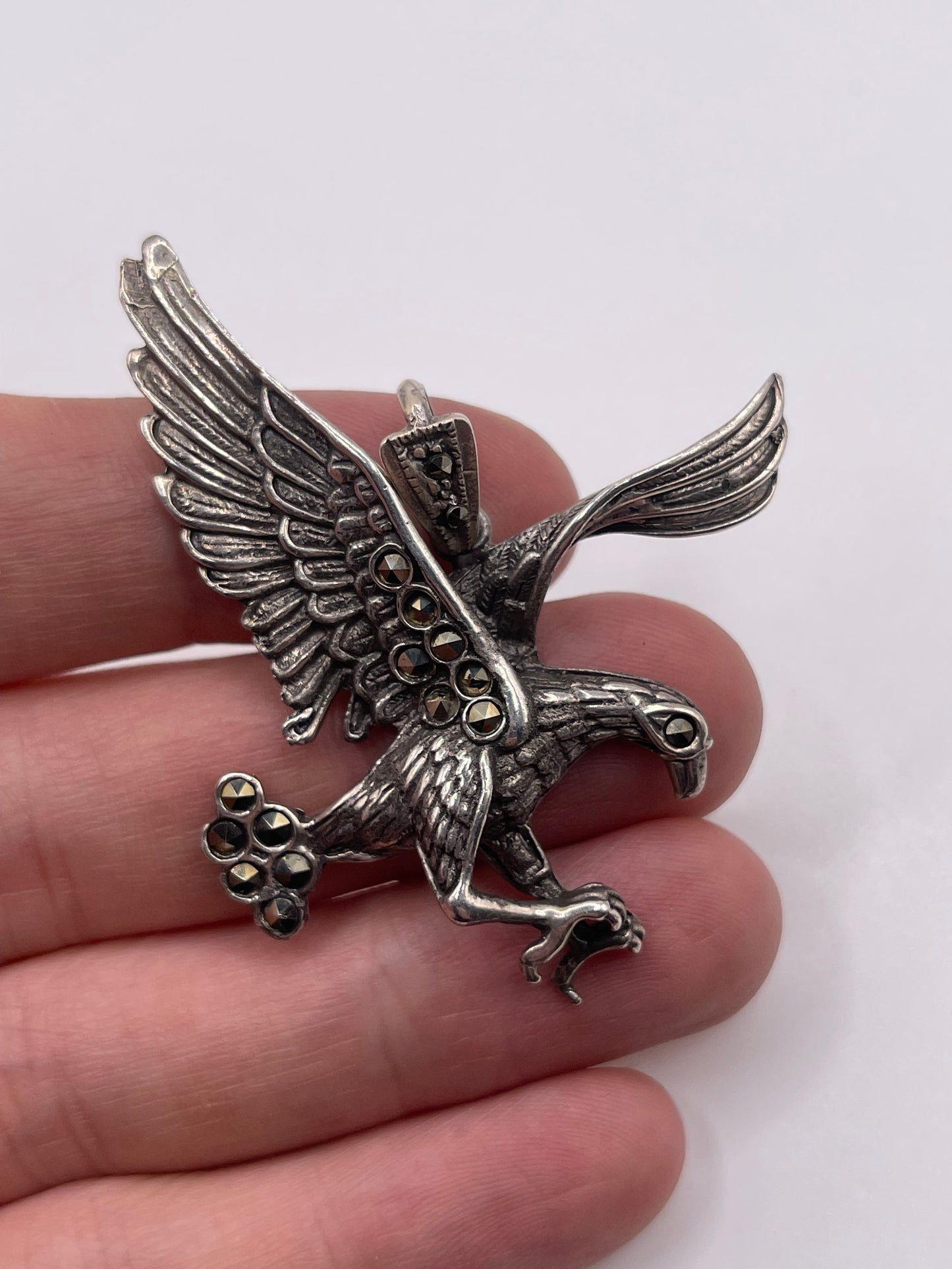 Silver marcasite eagle pendant