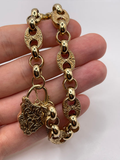 9ct gold cabochon amethyst padlock bracelet