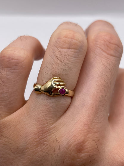 9ct gold ruby hand ring